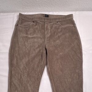 HUE Women's Corduroy Pull-On Pants Brown Solid Flat Front Regular Size L